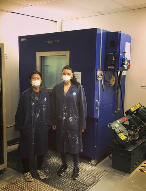 Justina in an engineering laboratory